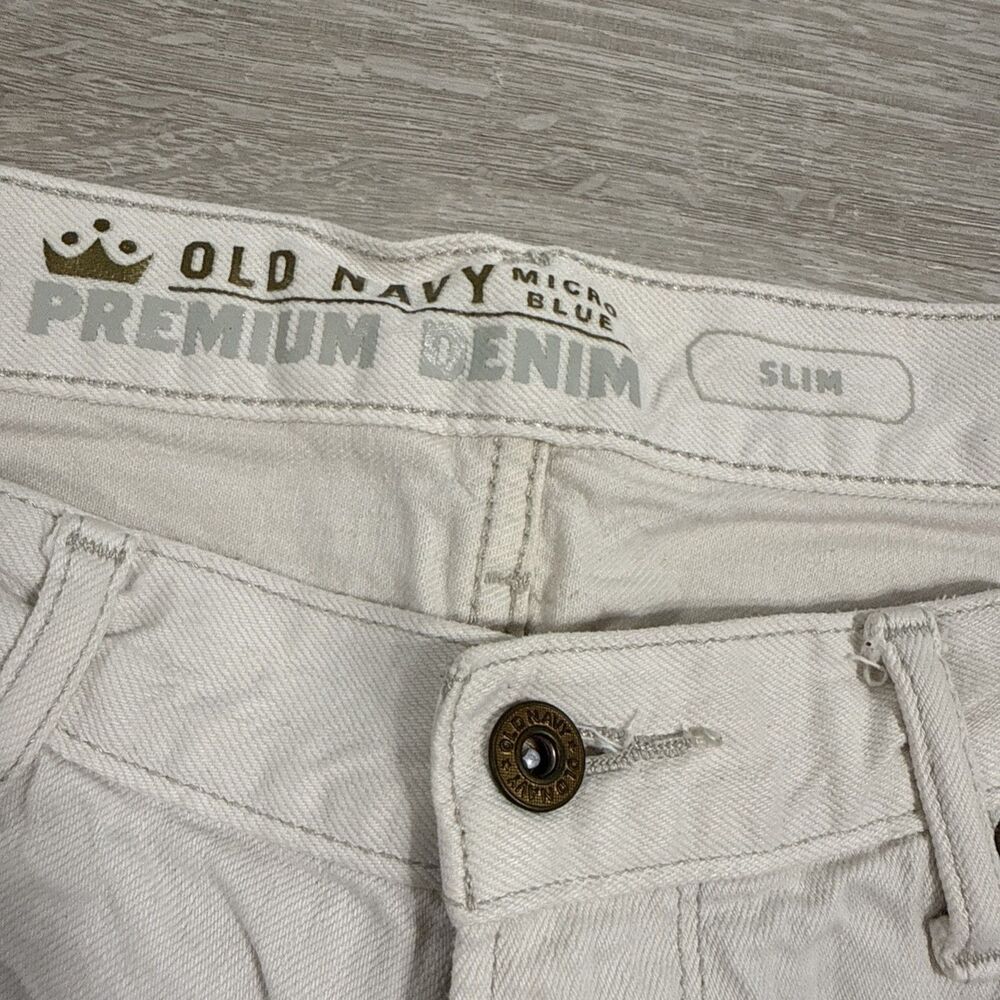 Old Navy Denim Shorts Men’s 36 White Premium Slim Cut Off Raw Hem Cotton - Picture 12 of 14